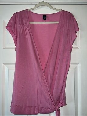 GAP Rose Pink Wrap Tie Short Sleeve Blouse XL